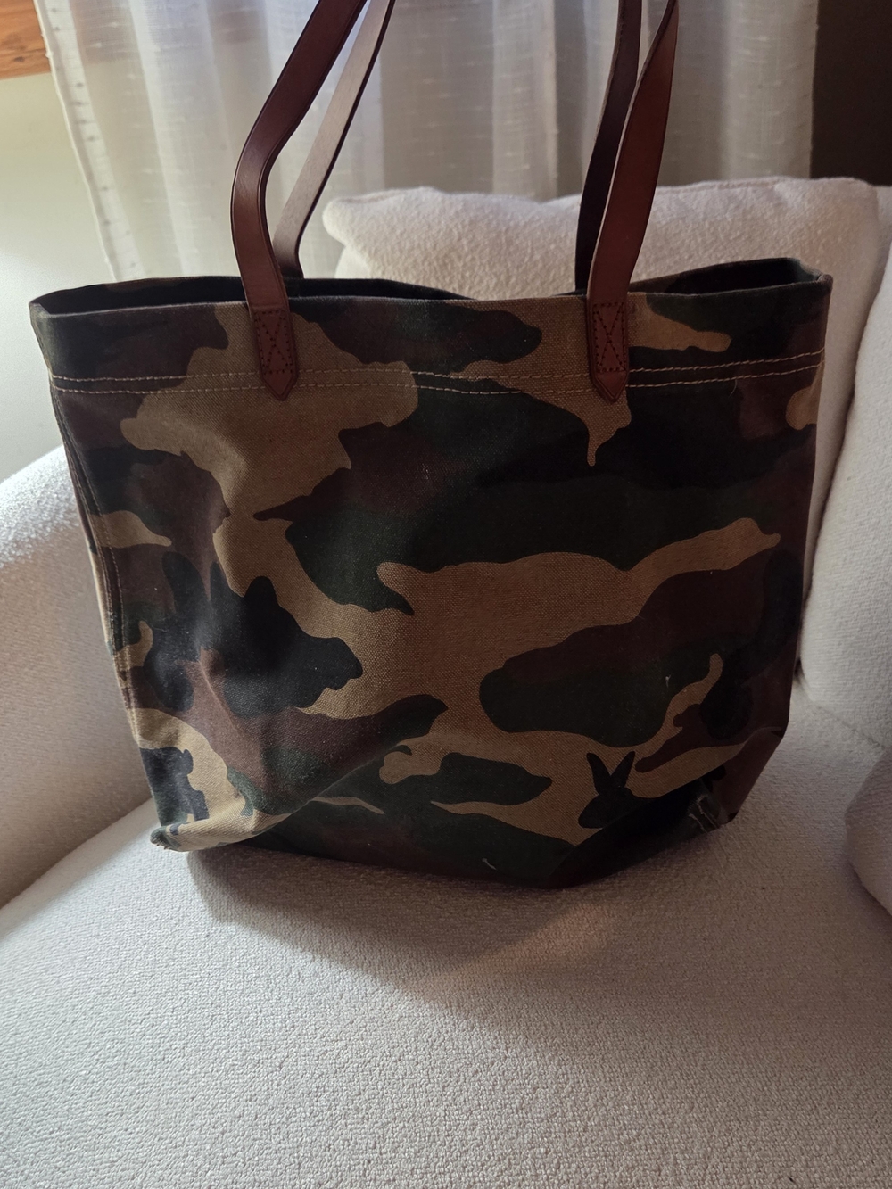 Madewell Canvas Camo Tote Bag with Brown Leather Handles